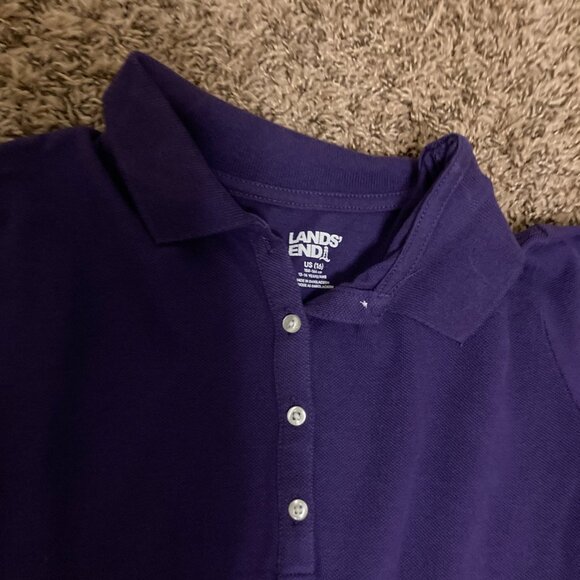 Land's End Short Sleeve Polo Dress Girls Size 16 Purple Textured Cotton Collared - Picture 2 of 3